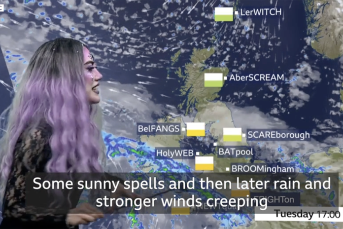 Sabrina Lee presenta il meteo alla BBC in perfetto stile Halloween